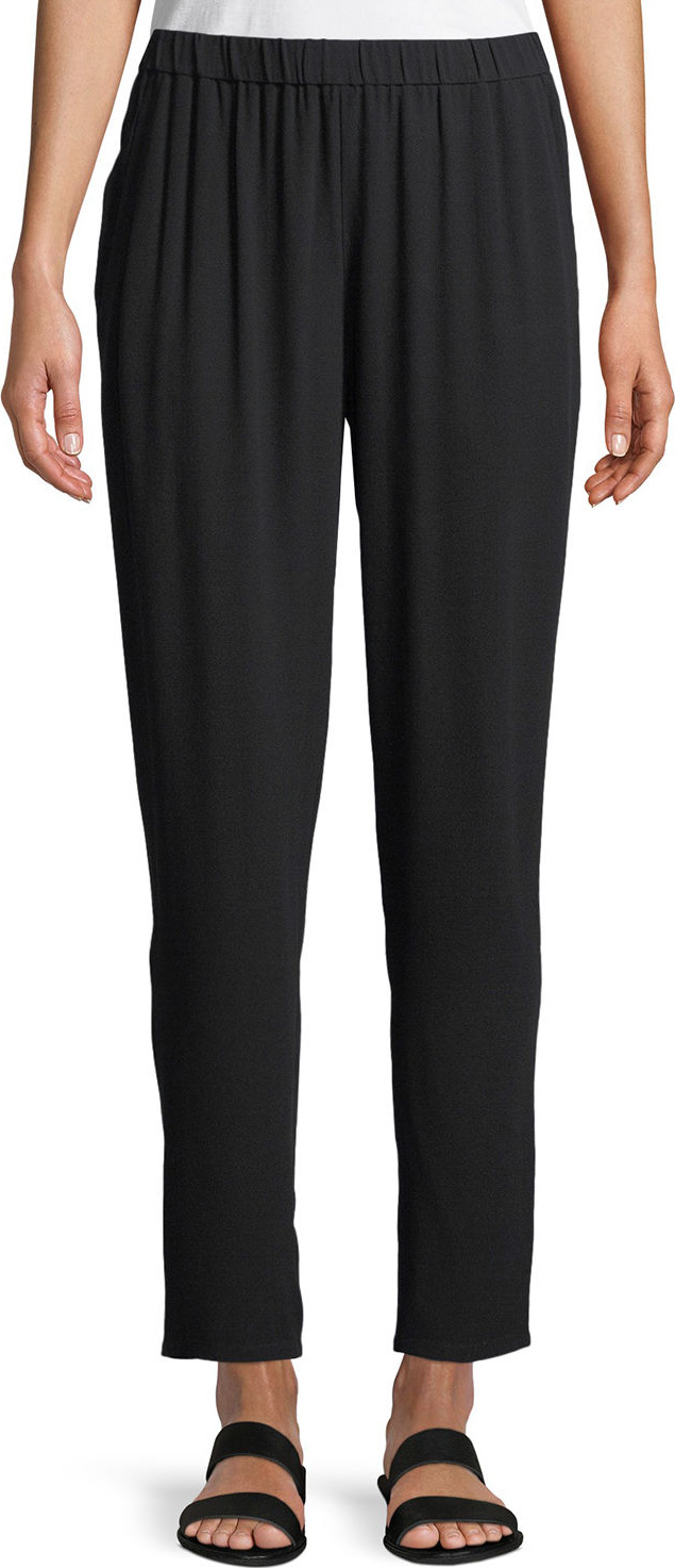 Eileen Fisher Silk Georgette Crepe Slouchy Ankle Pants