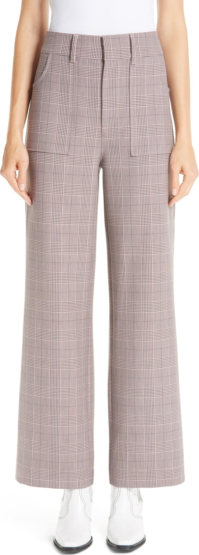 Ganni Hewitt Glen Plaid Wide Leg Suiting Pants