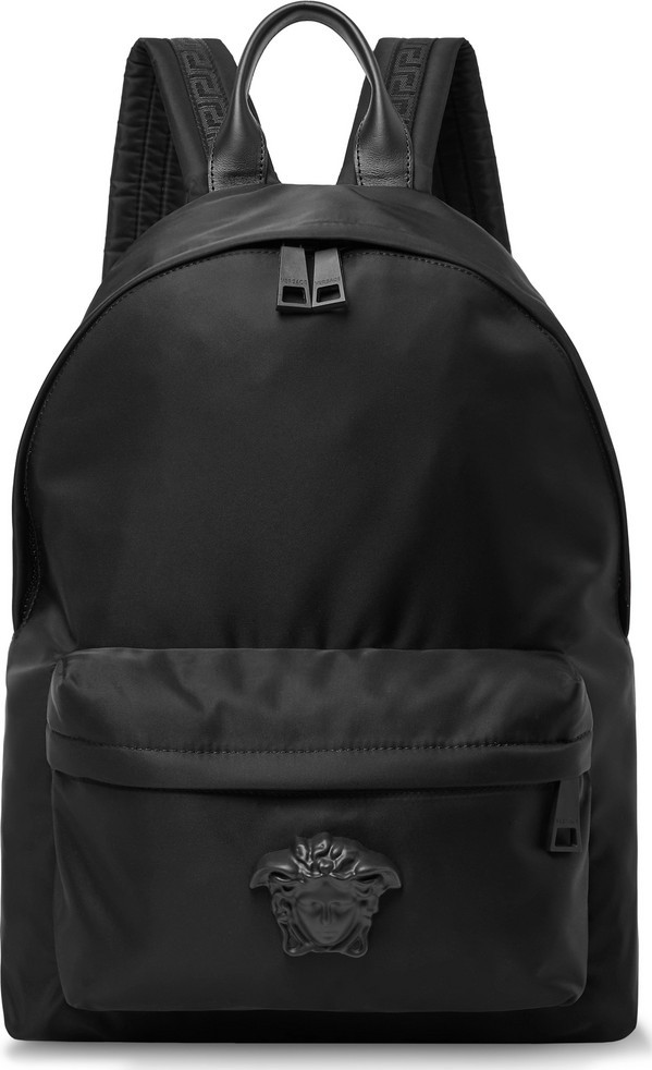 Versace Logo-Appliquéd Leather-Trimmed Shell Backpack