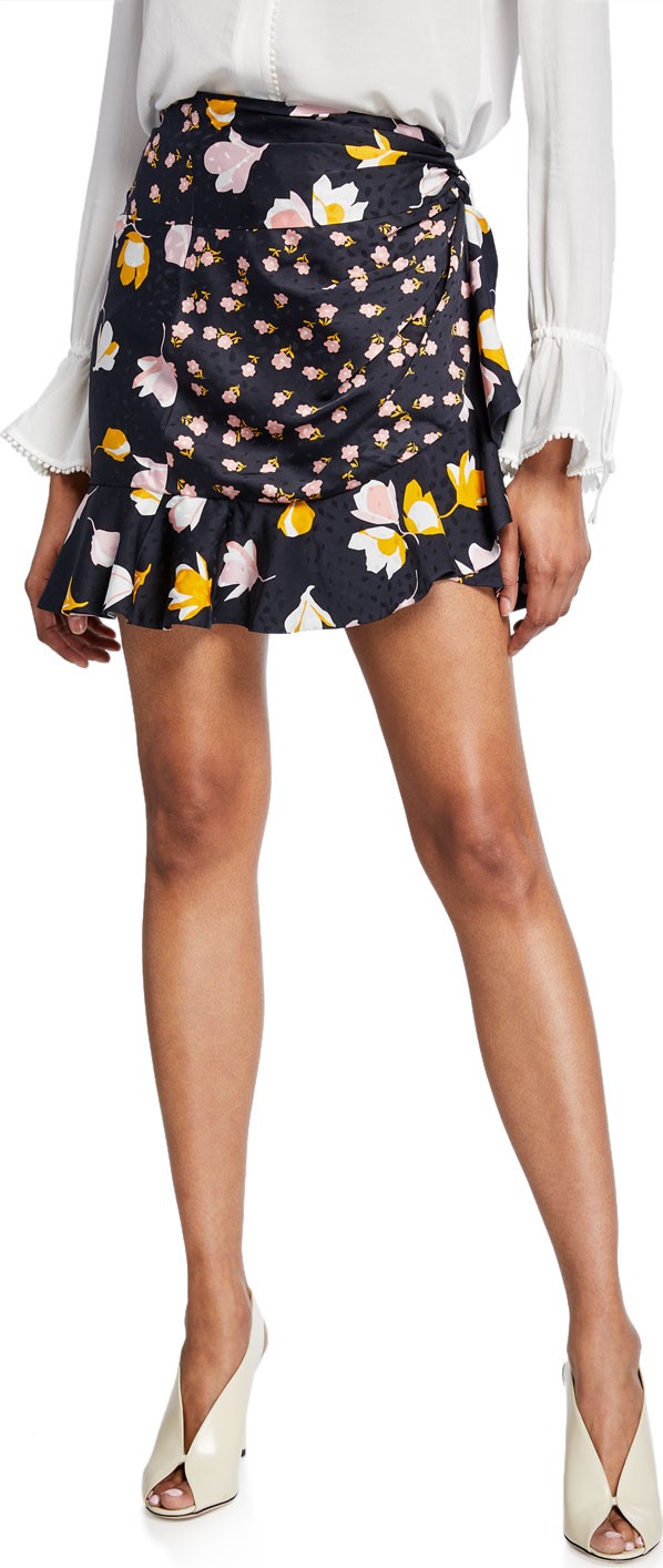 Self Portrait Mixed Floral Viscose Jacquard Skirt