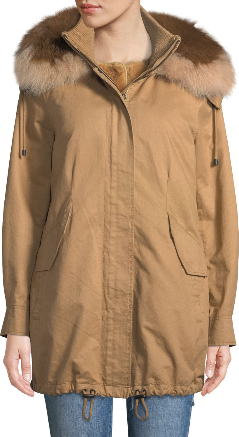 Derek Lam 10 Crosby Fur-Hood Parka with Removable Vest