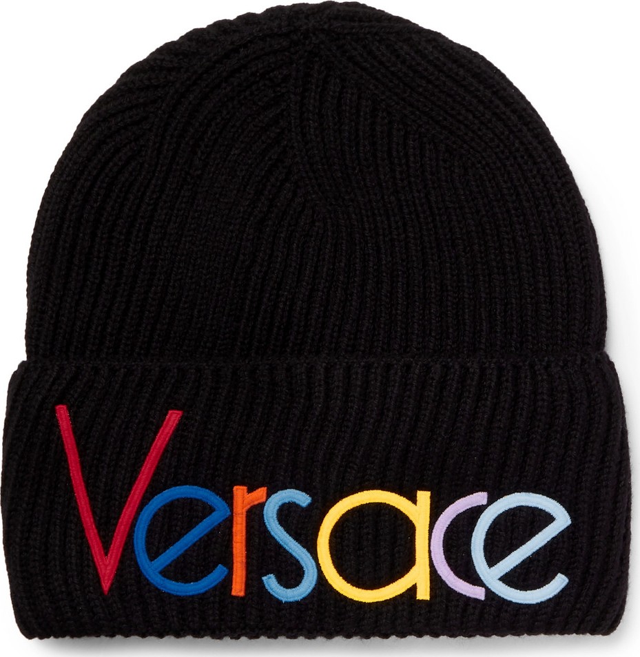 Versace Logo-Embroidered Ribbed Wool Beanie