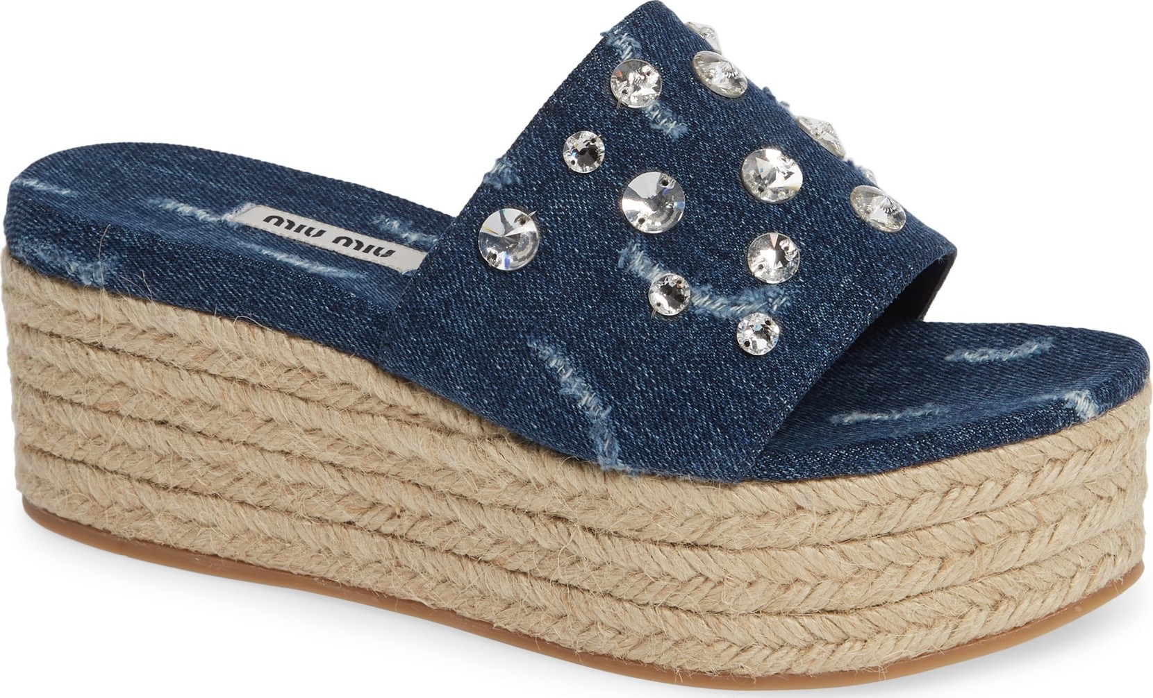 Miu Miu Crystal Embellished Platform Slide Sandal