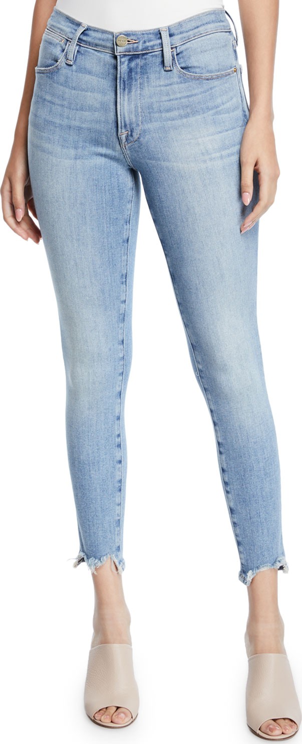 FRAME DENIM Le High Skinny Cropped Chewed-Hem Jeans