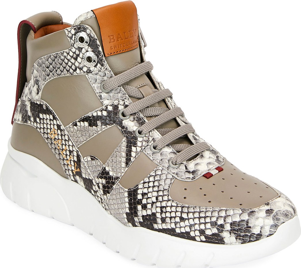 Bally Men's Birko Snake-Trim High-Top Sneakers