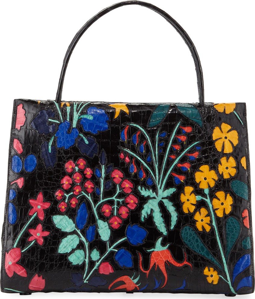 Nancy Gonzalez Wallis Large Floral Crocodile Tote Bag