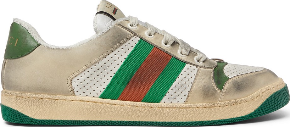 Gucci Virtus Distressed Leather and Webbing Sneakers