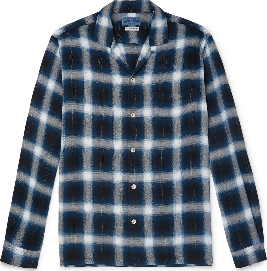 Blue Blue Japan Camp-Collar Checked Flannel Shirt