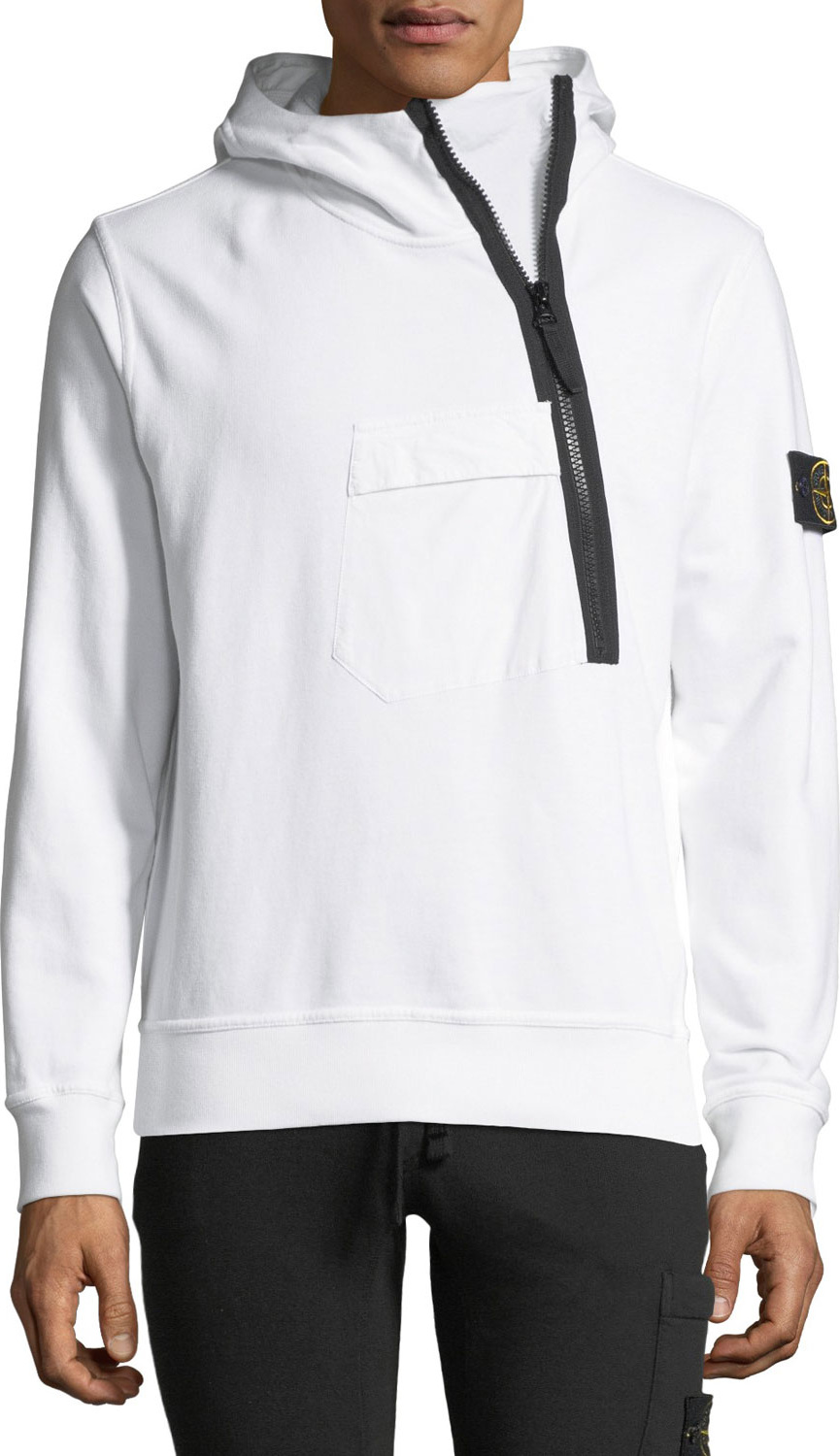 Stone Island Asymmetric-Zip Hooded Sweatshirt