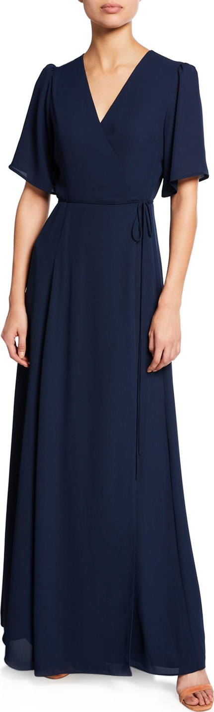 WAYF The Aurelia Short-Sleeve Wrap Gown