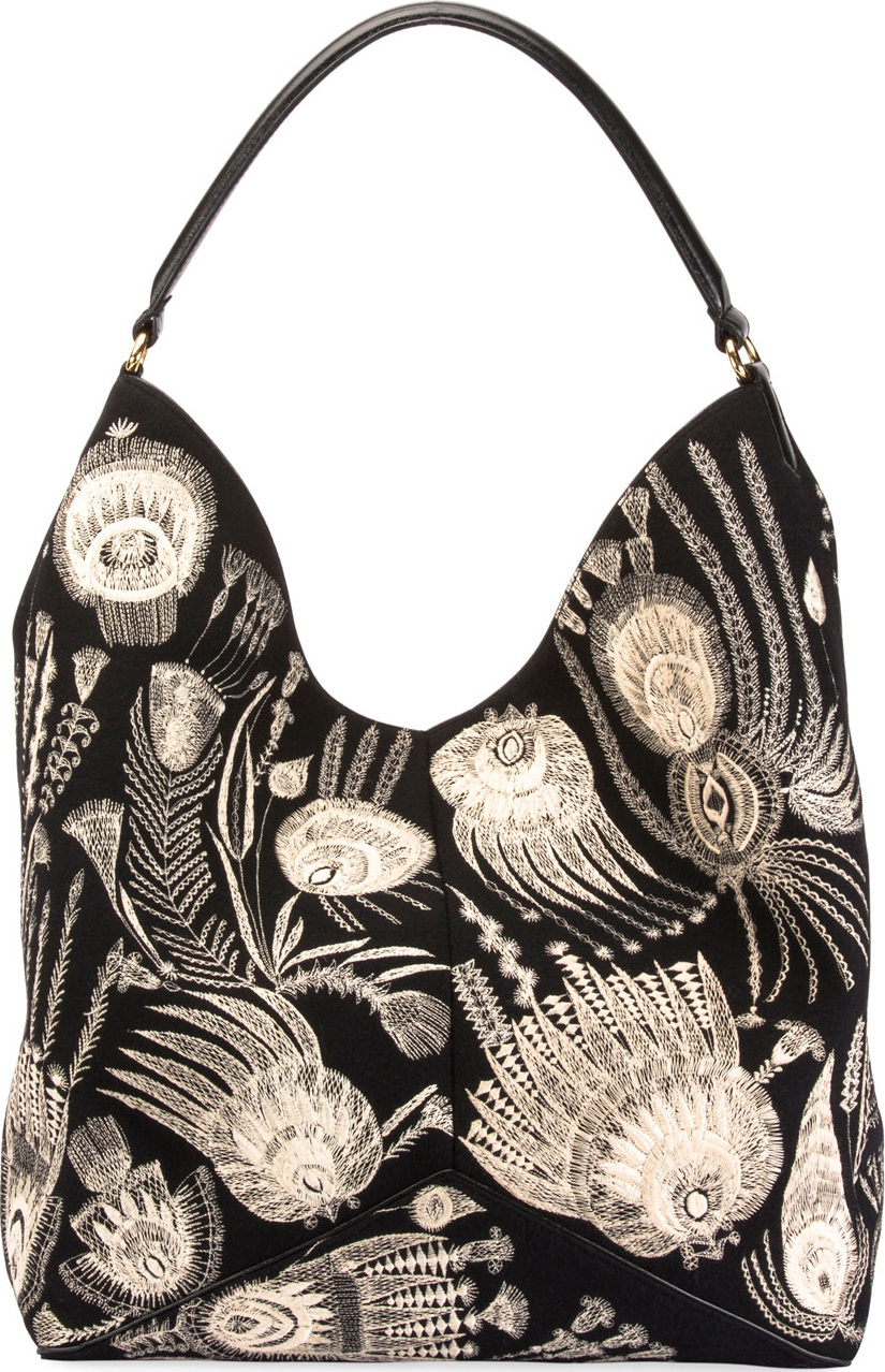 Dries Van Noten Felted Cotton Embroidered Hobo Bag
