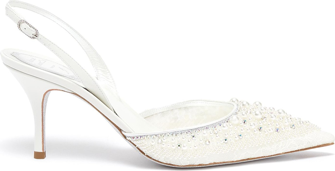 Rene Caovilla Pearl embellished lace slingback pumps