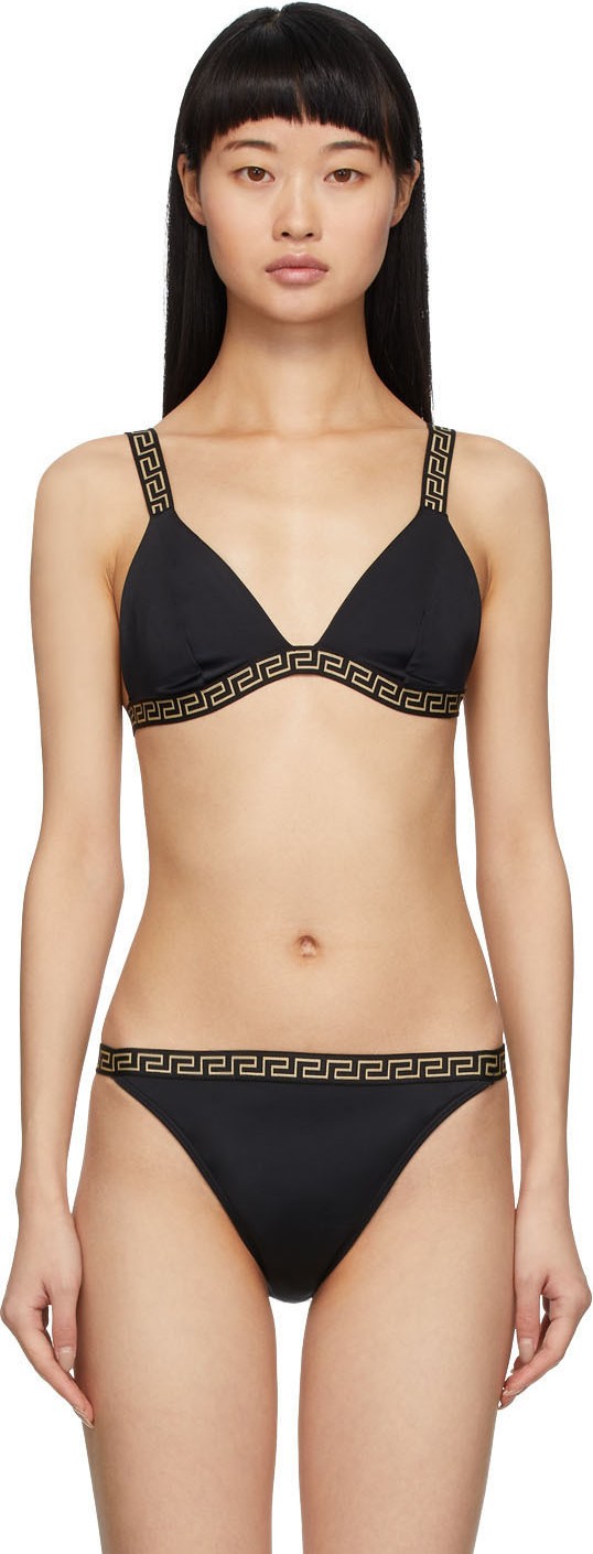 Versace Black Greek Key Bikini Top
