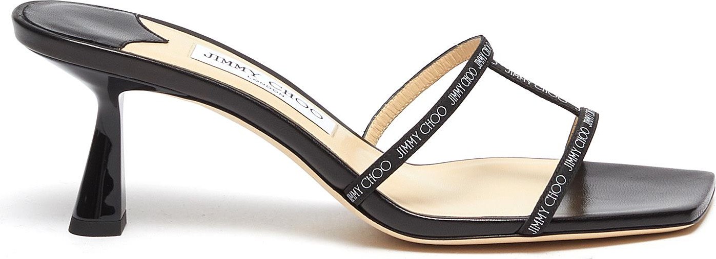 Jimmy Choo ''Ria 65' logo strap open toe nappa leather heeled sandals