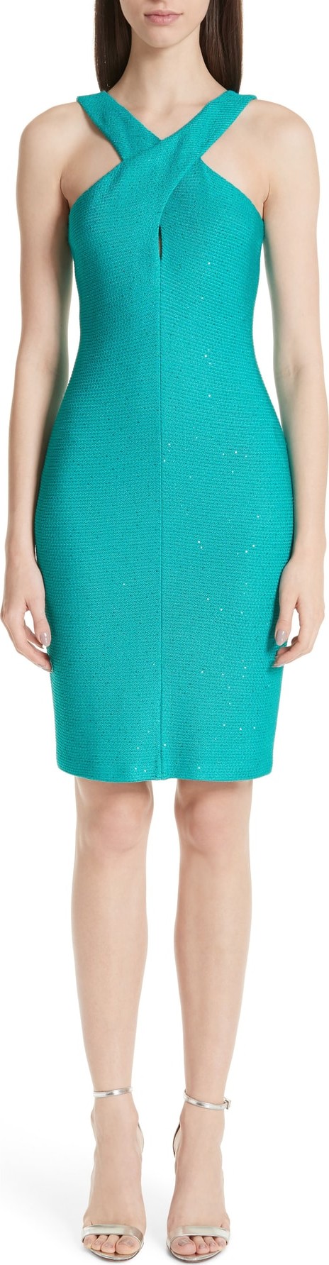 St. John Blake Crisscross Neck Sequin Knit Dress