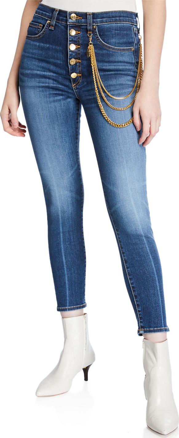 Veronica Beard Debbie 10" Rise Skinny Jeans with Gold Chains