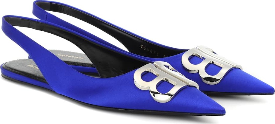 Balenciaga BB satin slingback flats