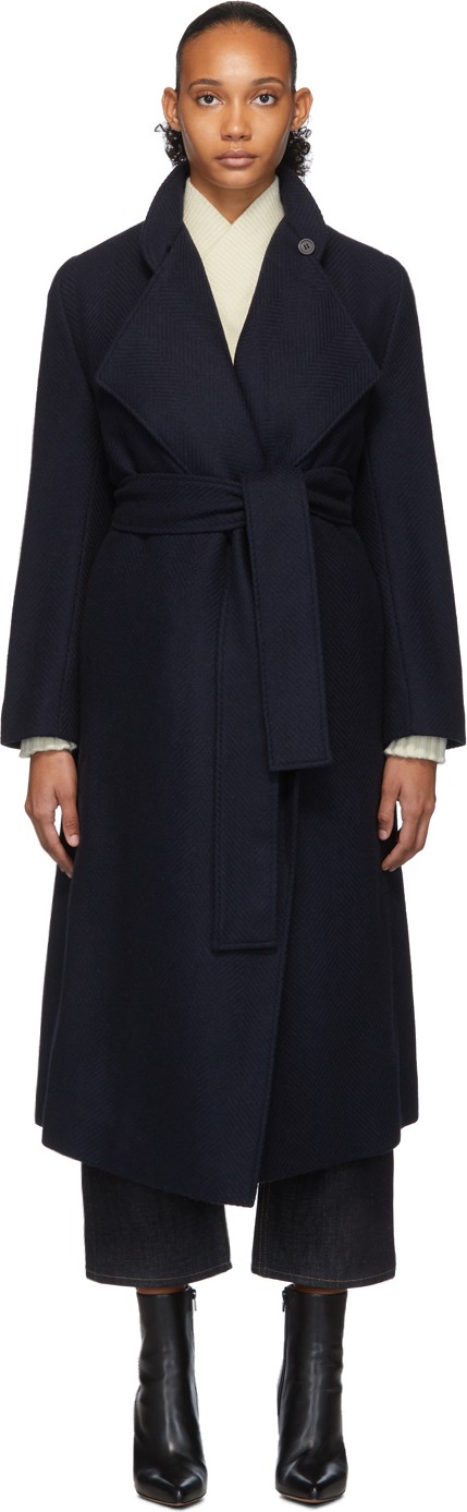 Studio Nicholson Navy Wool Herringbone Parsec Coat
