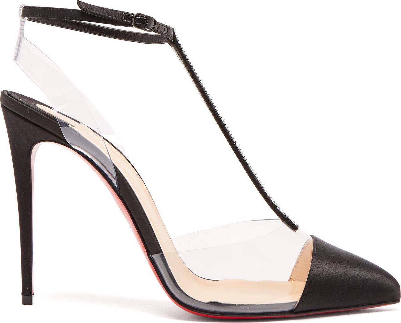 Christian Louboutin Nosy 100 T-bar satin and PVC pumps