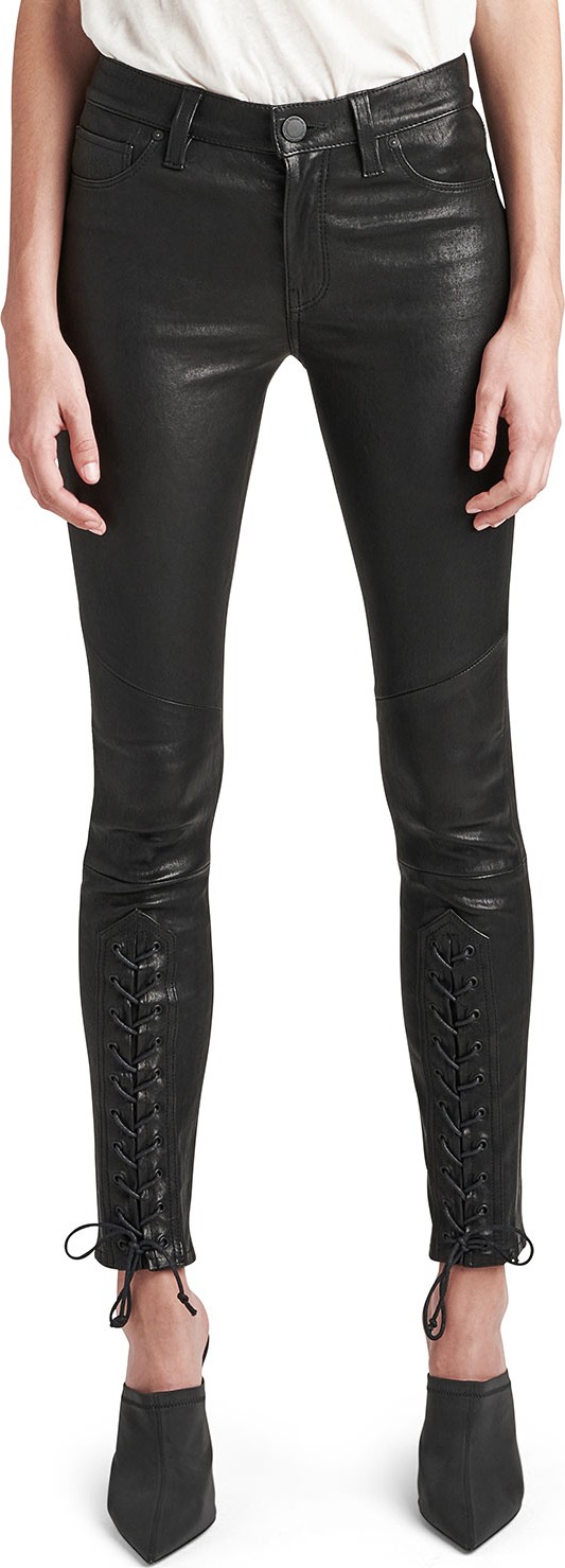 Hudson Nico Mid-Rise Super Skinny Leather Lace-Up Pants