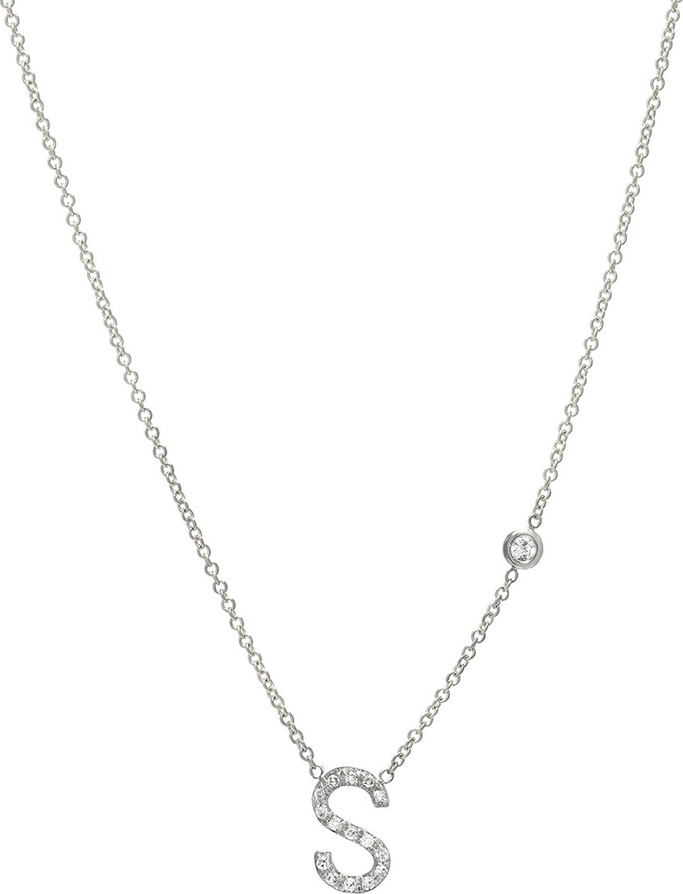 ZOE LEV Personalized Diamond Initial & Bezel Necklace in 14K White Gold