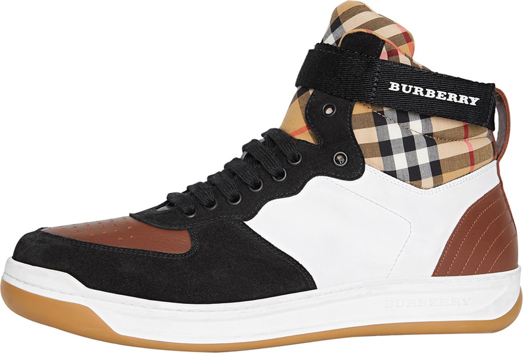Burberry London England Men's Dennis Vintage Check High-Top Leather Sneakers