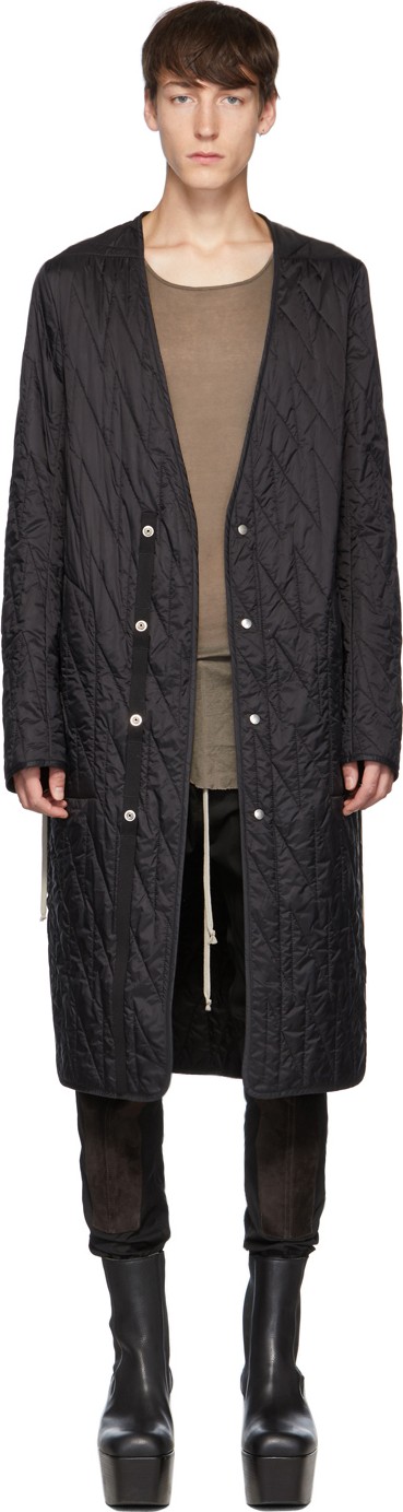 Rick Owens Black Long Quilted Liner Coat