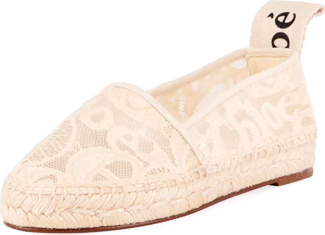Chloe Woody Flat Logo-Lace Espadrilles