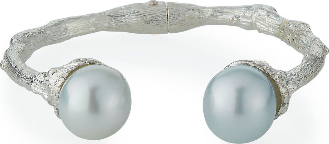 K Brunini Sterling Silver Twig & 14mm Pearl Cuff