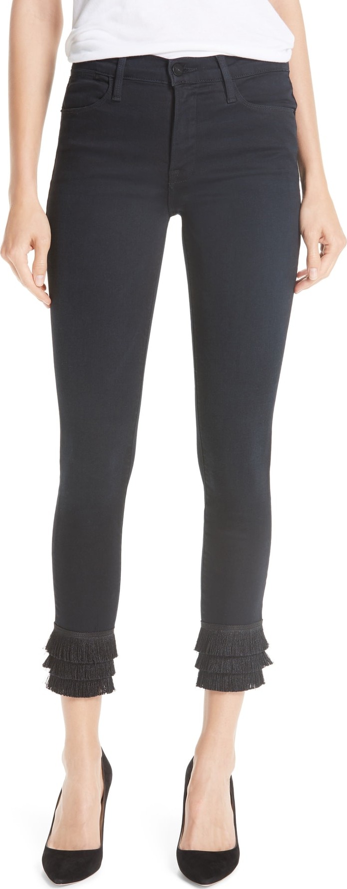 FRAME DENIM Le High Fringe Hem Skinny Jeans