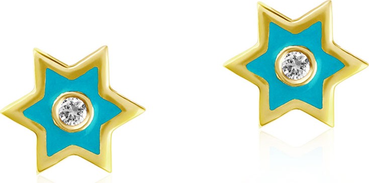 Legend Amrapali 18k Gold Mini Icon Star Stud Earrings w/ Turquoise Enamel & Diamonds