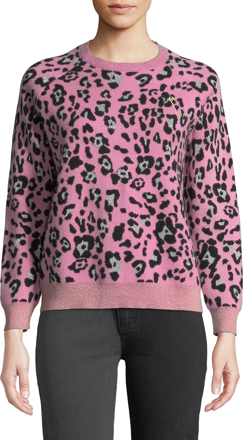 Replica Los Angeles Metallic Leopard-Print Wool Crewneck Sweater