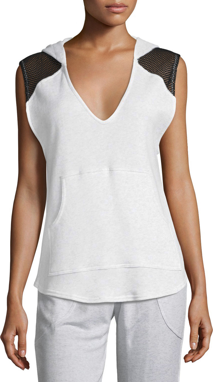 Terez Ash Fishnet French Terry Hooded Vest, Gray