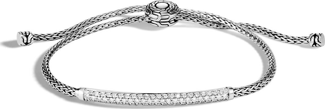 John Hardy Classic Chain Pull-Through Bracelet w/ Diamond Bar, Size M-L