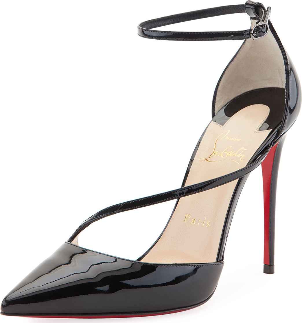 Christian Louboutin Fliketta Patent 100mm Red Sole Ankle-Wrap Pump