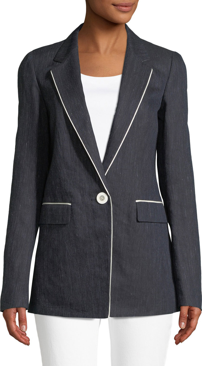 Lafayette 148 New York Rhoda Contrast-Trim Denim Blazer