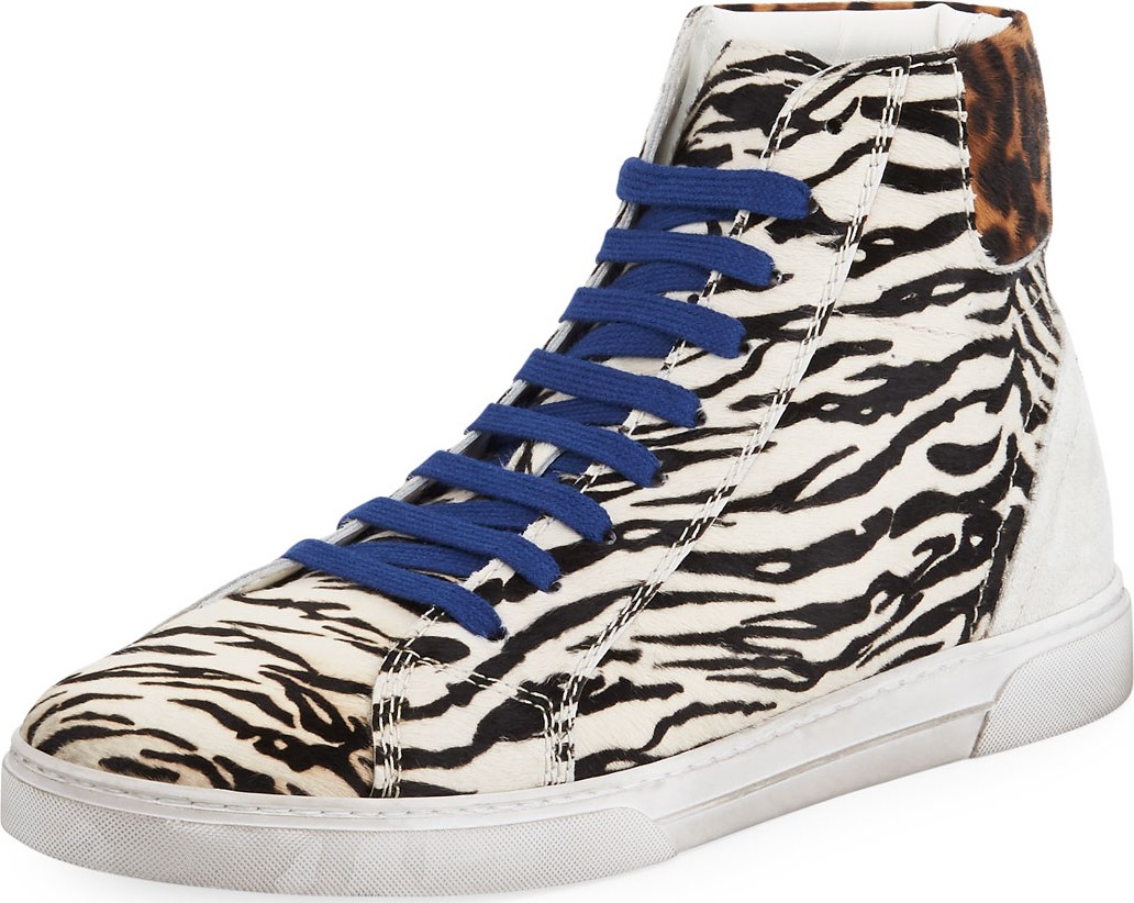 Saint Laurent Men's Joe Chess Animal-Print Leather High-Top Sneakers
