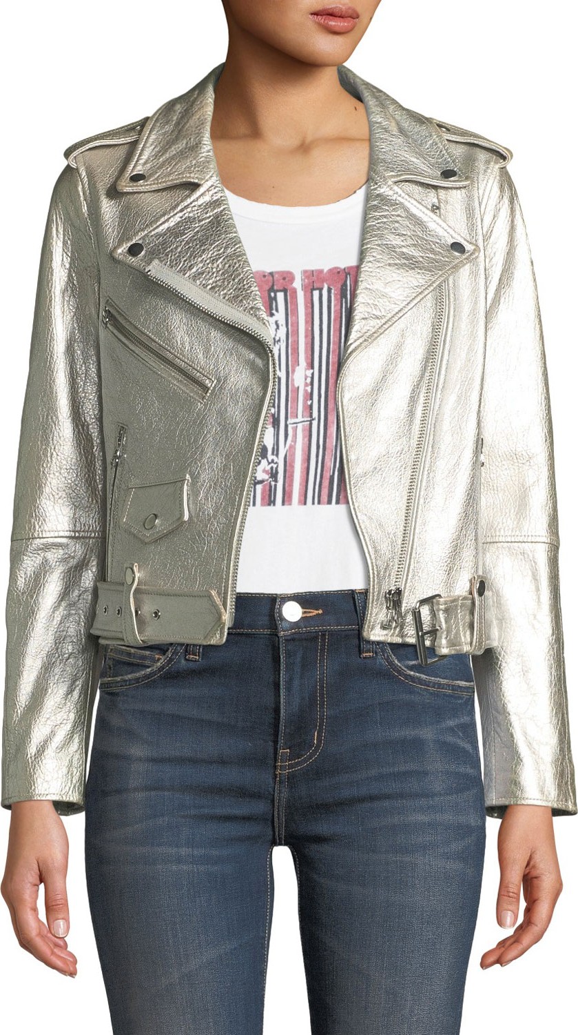Current/Elliott The Shaina Metallic Leather Biker Jacket