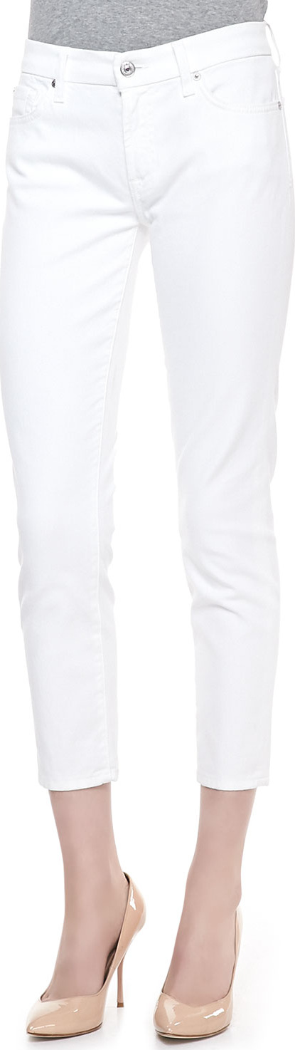 7 For All Mankind Kimmie Straight-Leg Cropped Jeans, Clean White