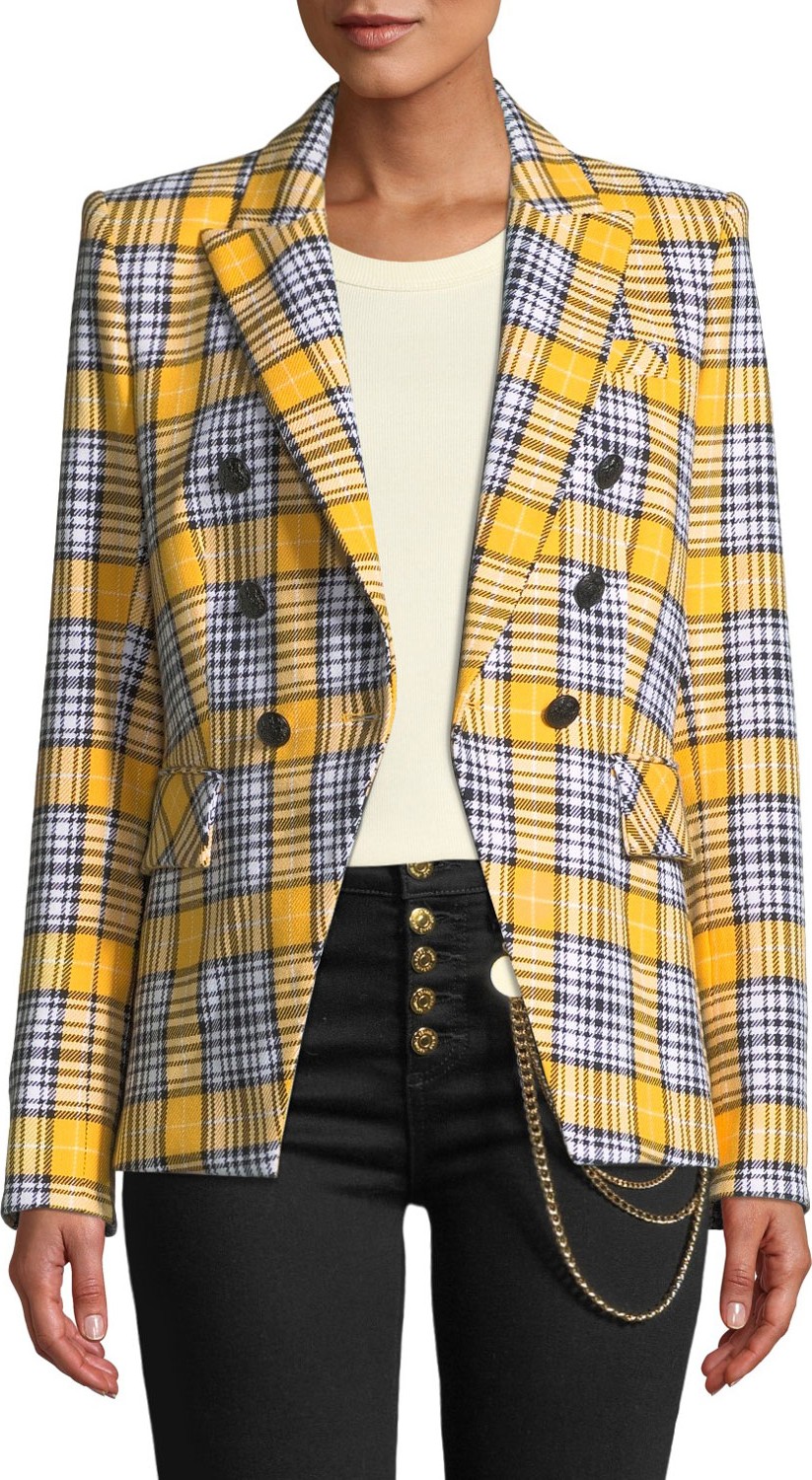 Veronica Beard Miller Plaid Double-Breasted Dickey Jacket