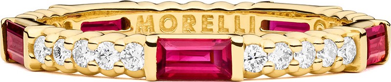 Paul Morelli Ruby & Diamond Pinpoint Baguette Ring in 18K Gold  Size 6.5