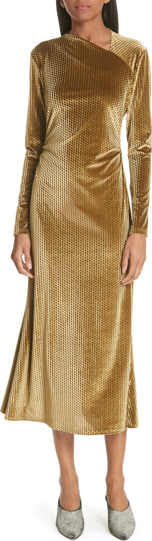 Rachel Comey Ruched Velvet Jacquard Midi Dress