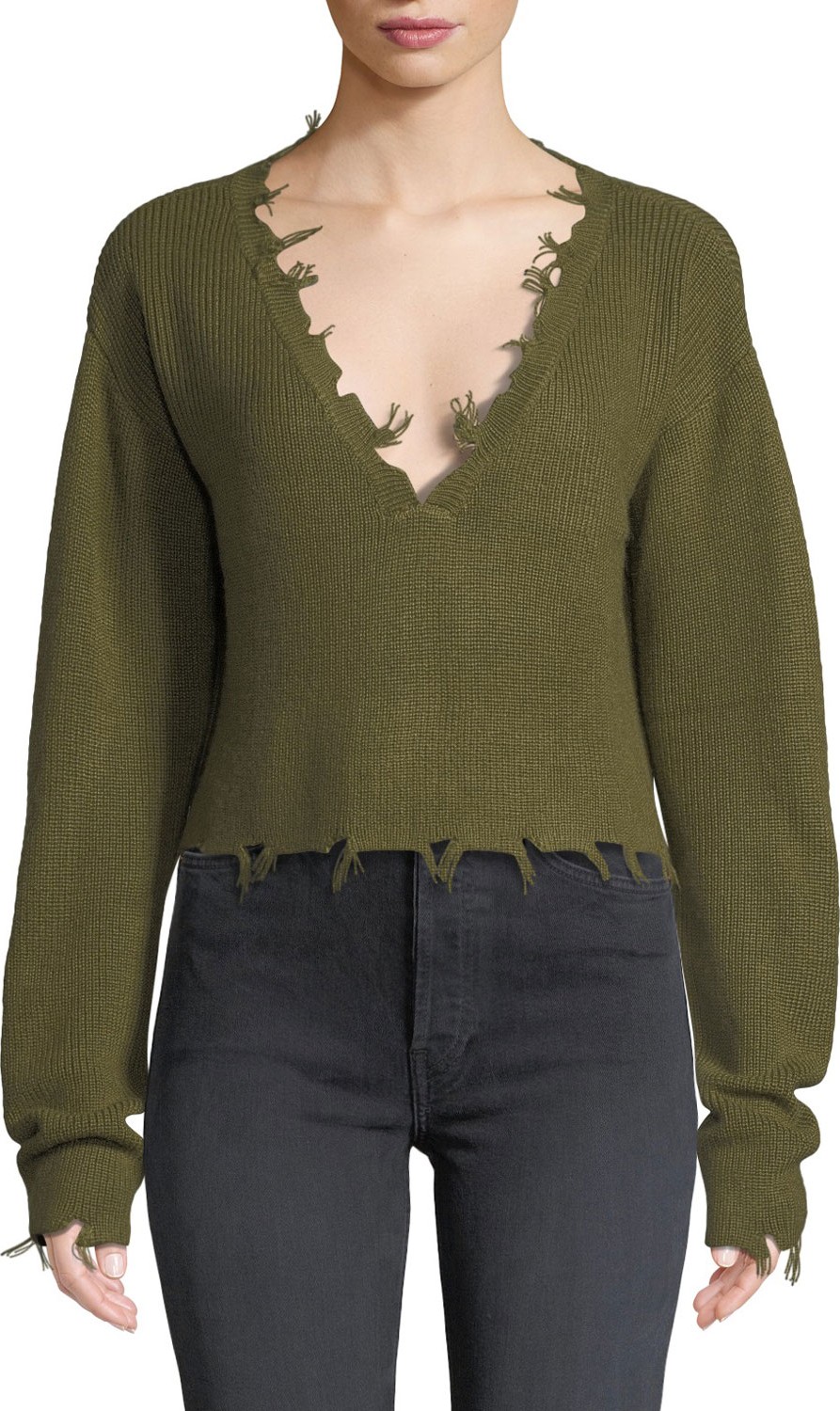 Lovers + Friends Prospect Frayed Long-Sleeve Cropped Sweater