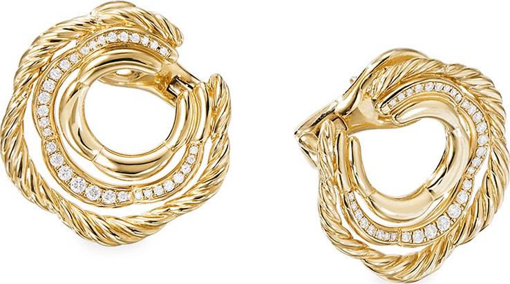 David Yurman Tides 18k Gold Diamond Huggie Hoop Earrings