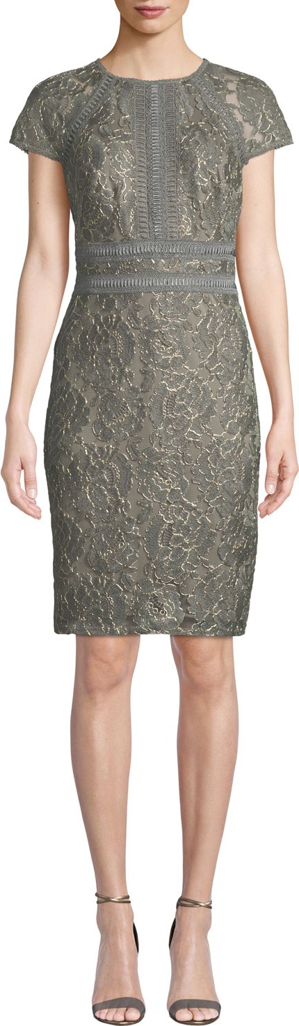 Tadashi Shoji Runyon Lace Embroidered Short-Sleeve Dress