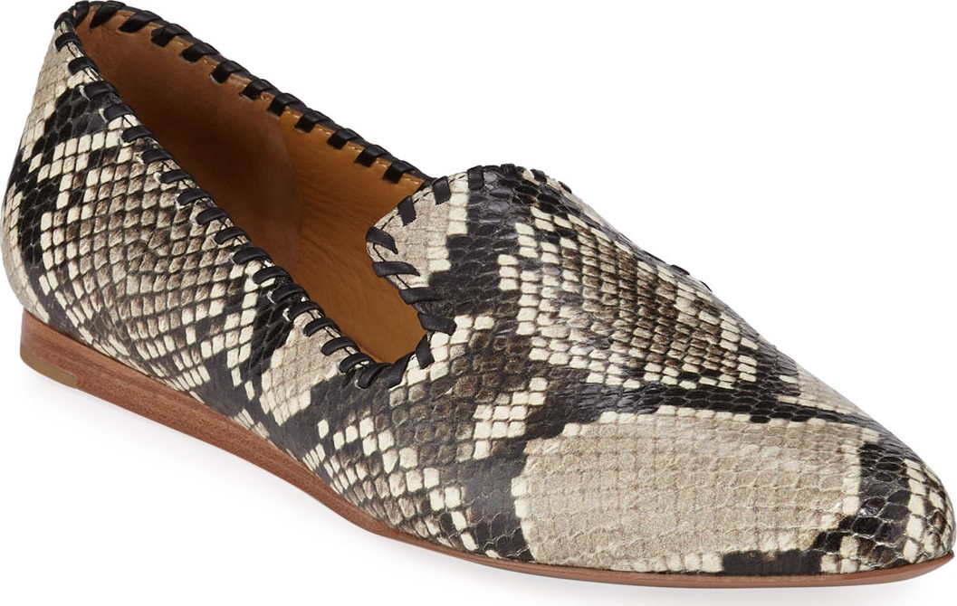 Veronica Beard Griffin Python-Embossed Flat Loafers