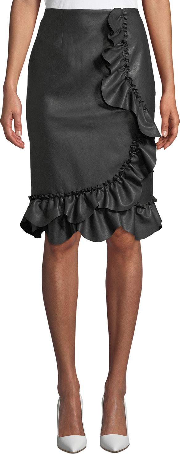 Rebecca Taylor Vegan Leather Ruffle Skirt