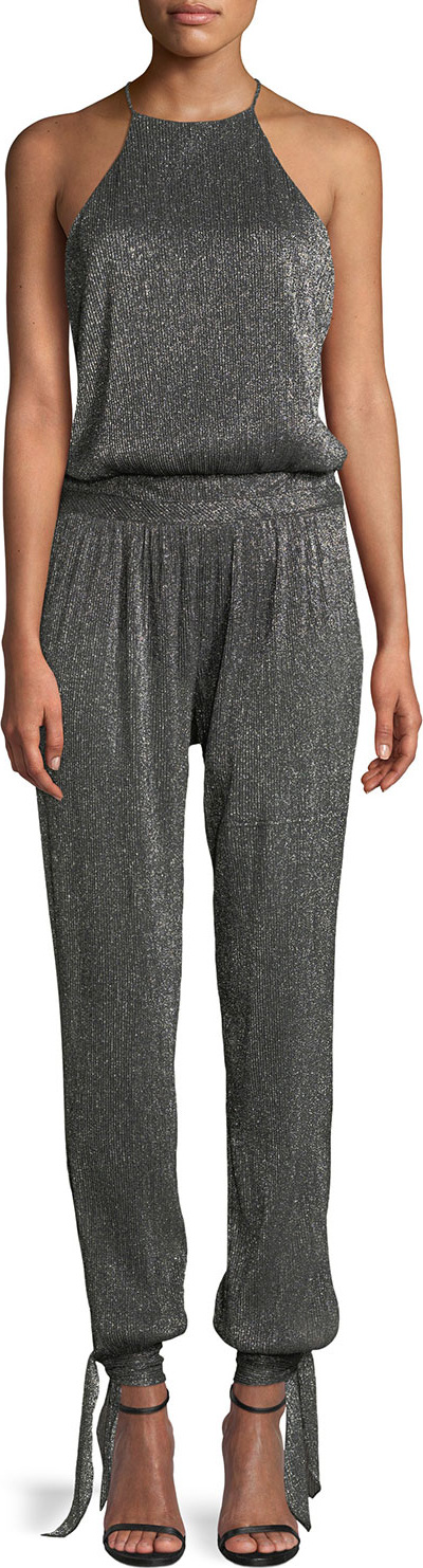HALSTON HERITAGE Halter Top Metallic Jumpsuit