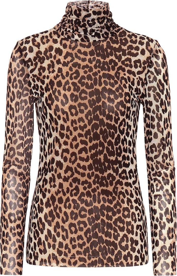 Ganni Leopard-print mesh top
