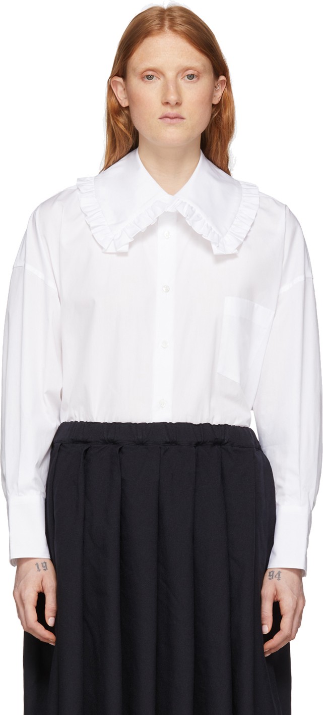 Comme Des Garçons Girl White Square Collar Ruffle Shirt